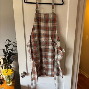 Plaid Cotton Kitchen Apron in Cream and Orange - Versatile Cooking Accessory